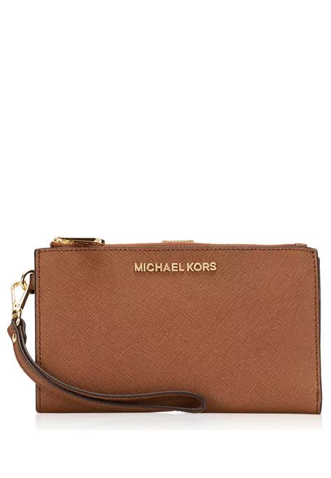 michael kors double zip wristlet brown|Michael Kors large wristlet clutch.